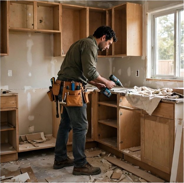 Contractor reviewing plans on a job site